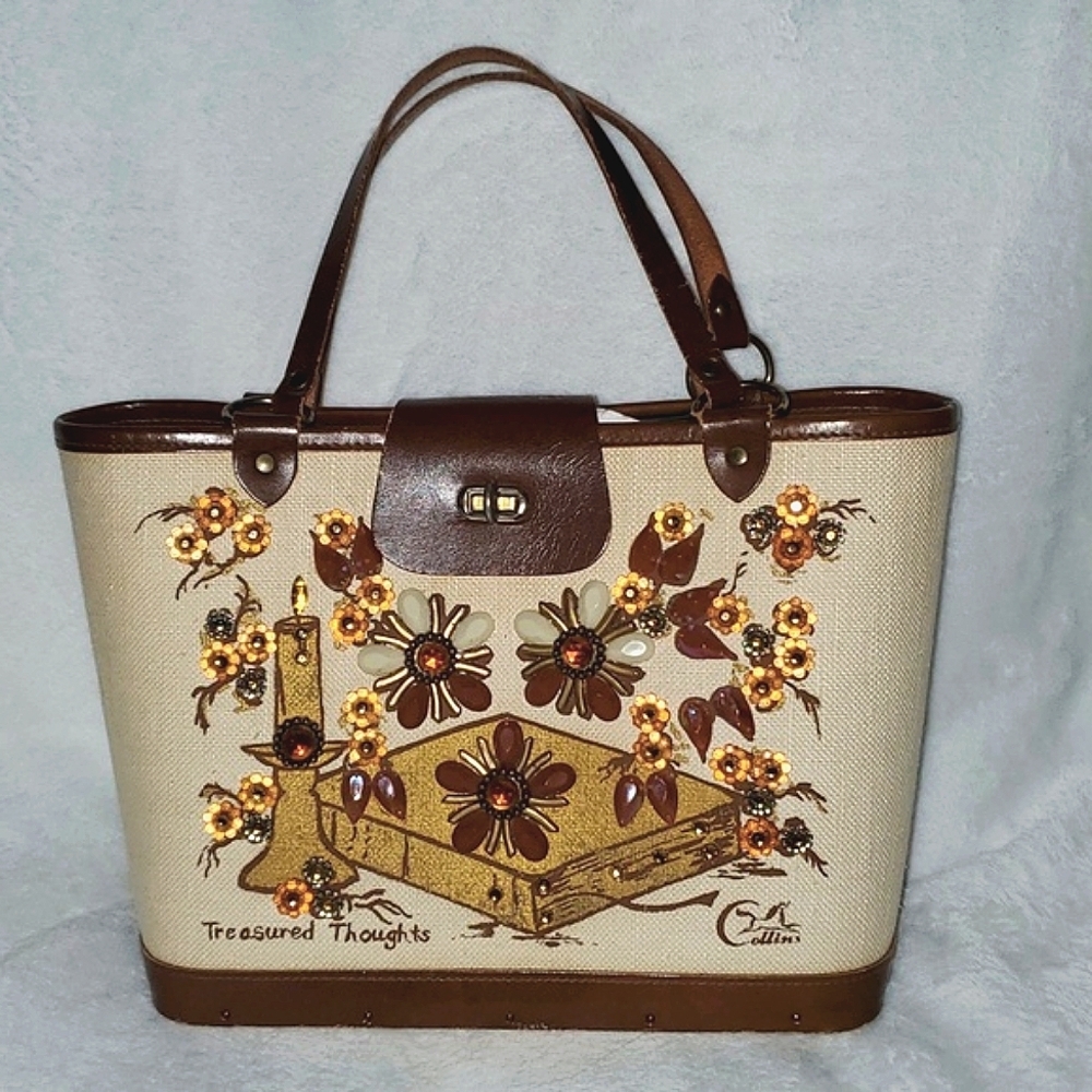 Vtg Collins of Texas Treasured Thoughts Classic Jeweled Tote Bag